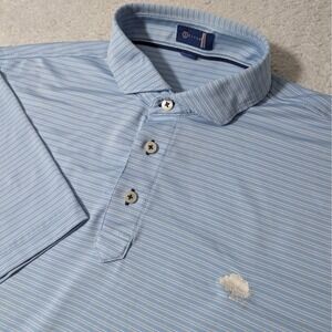 Stitch Golf Polo Mens Med/L Blue Striped Stretch Performance Short Sleeve